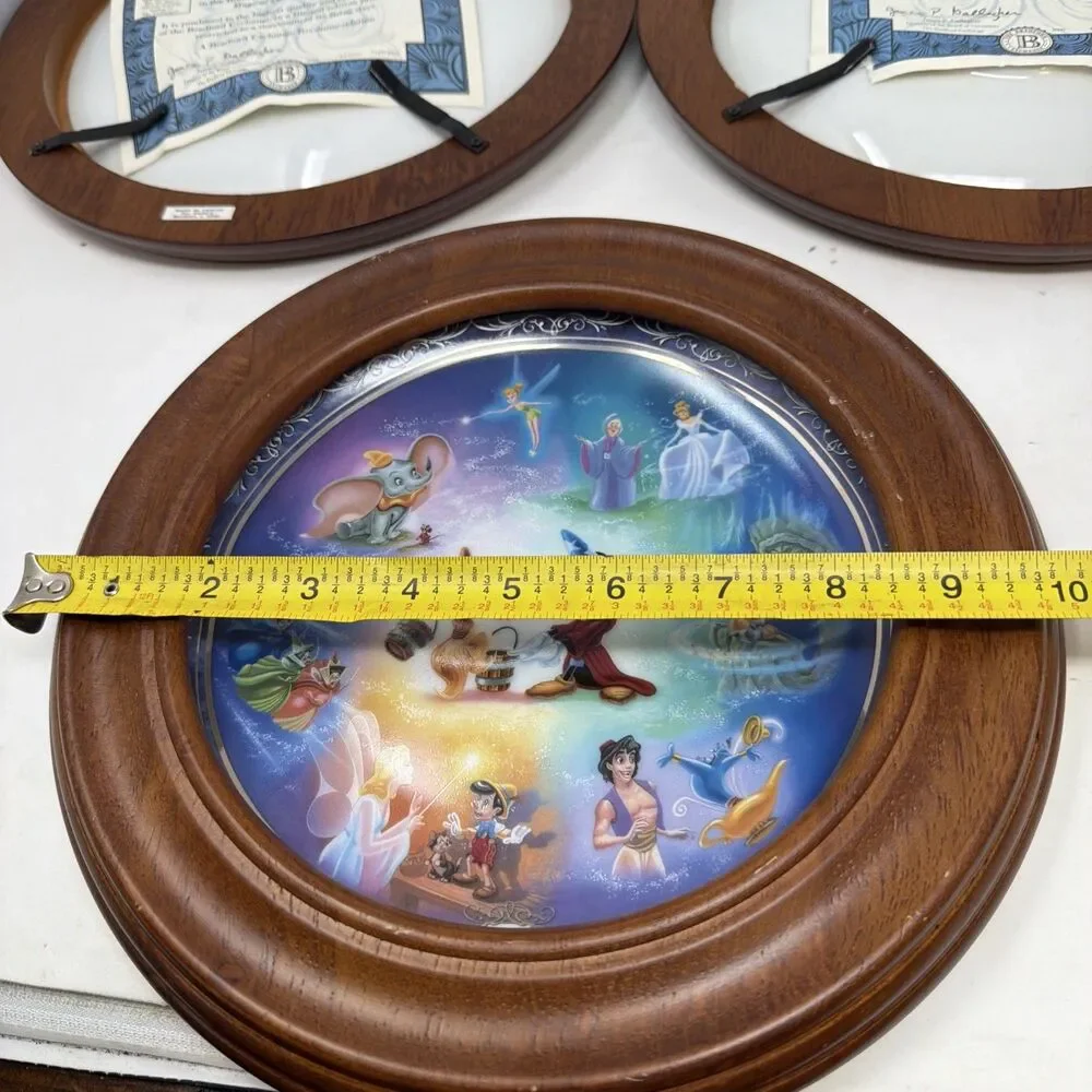 Bradford Collection Plates Disney Magical Moments Lot Of 3 Wood Frames & Papers